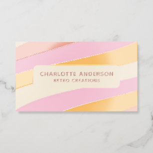 Retro Pink Orange Wave Feminine Name Raised Spot UV Business Card