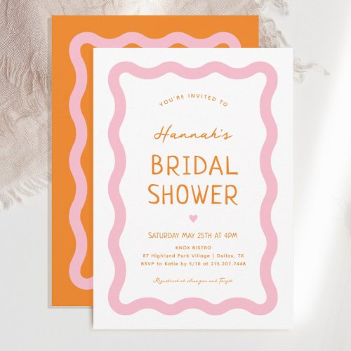 Retro Pink Orange Wavy Bridal Shower Invitation