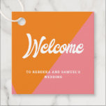 Retro Pink Orange Welcome Gift Basket Bag Wedding Favor Tags<br><div class="desc">This retro pink,  orange,  and white color block wedding tag,  placed on your welcome bag or basket in their accommodation,  is a nice way to thank your out of town guests for the travel they needed to do to get to your wedding. Matching stationery and party supplies available.</div>