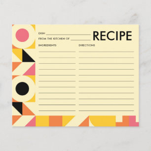 Retro Pink Orange Yellow Bridal Shower Recipe Card