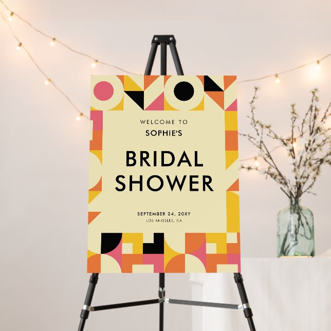 Retro Pink Orange Yellow Bridal Shower Welcome Foam Board (In Situ (Stand))