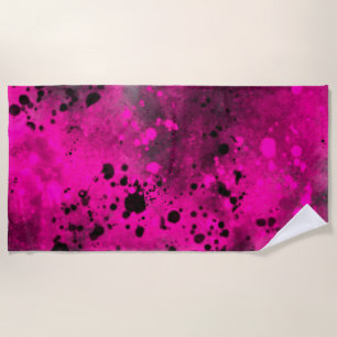 Retro Pink Paint Splatter Beach Towel