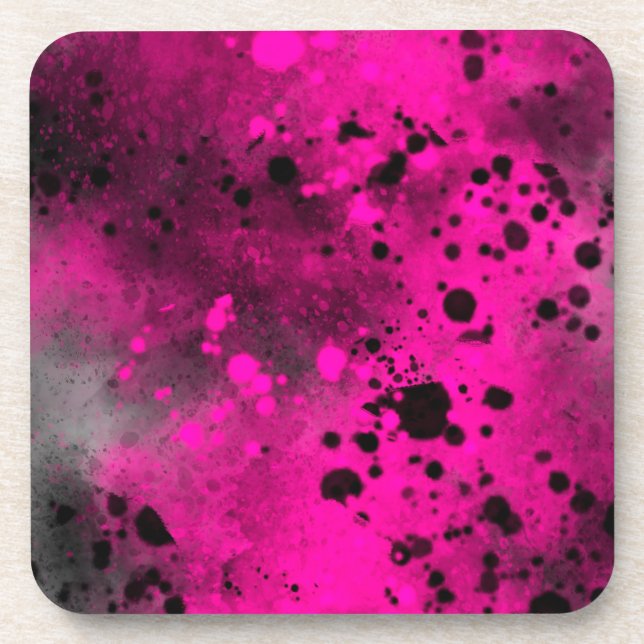 Retro Pink  Paint Splatter Plastic  Beverage Coaster (Front)