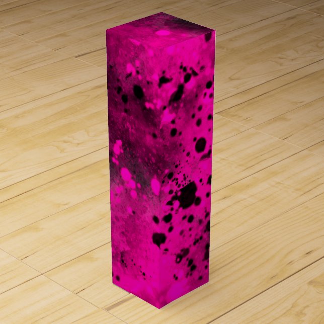 Retro Pink Paint Splatter  Wine Box (Front)