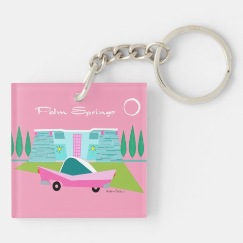 Retro Pink Palm Springs Acrylic Keychain