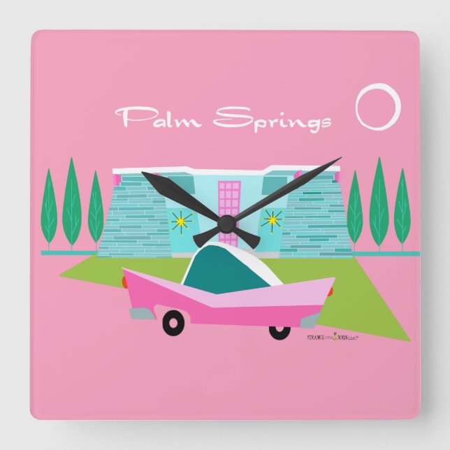Retro Pink Palm Springs Acrylic Wall Clock (Front)