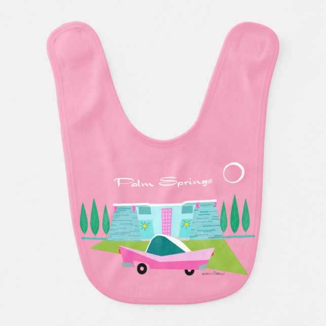 Retro Pink Palm Springs Baby Bib (Front)
