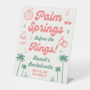 Retro Pink Palm Springs Bachelorette Party Pedestal Sign