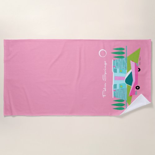 Retro Pink Palm Springs Beach Towel