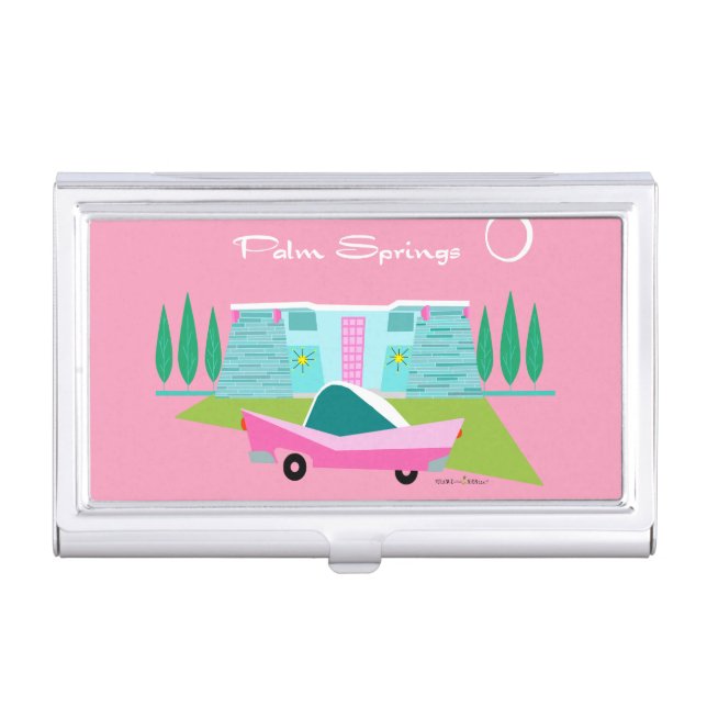Retro Pink Palm Springs Business Card Holder (Front)