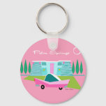 Retro Pink Palm Springs Button Keychain at Zazzle