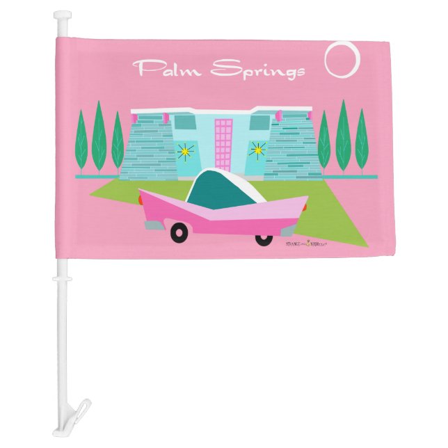 Retro Pink Palm Springs Car Flag (Front)