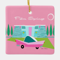 Retro Pink Palm Springs Ceramic Ornament