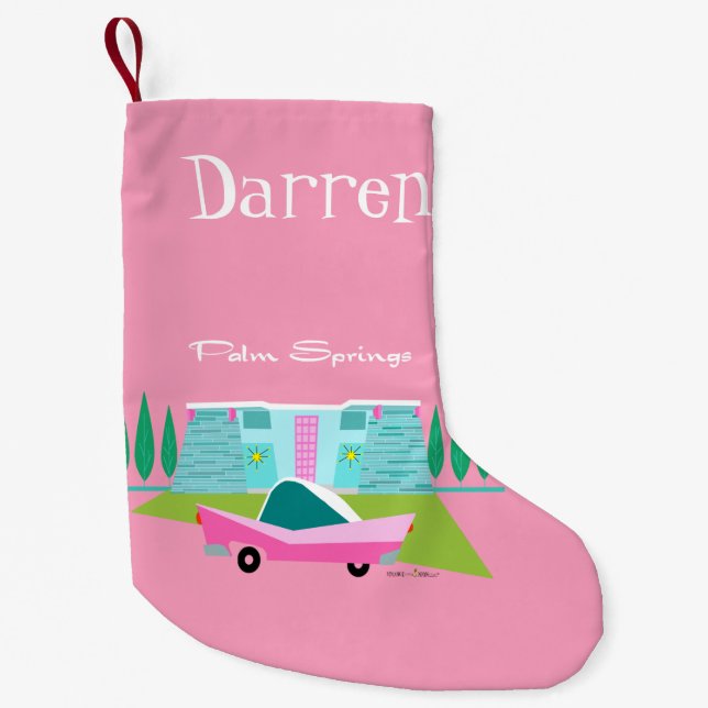 Retro Pink Palm Springs Christmas Stocking (Front)