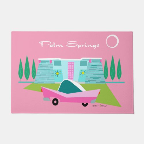 Retro Pink Palm Springs Door Mat
