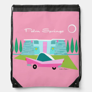 Retro Pink Palm Springs Drawstring Backpack