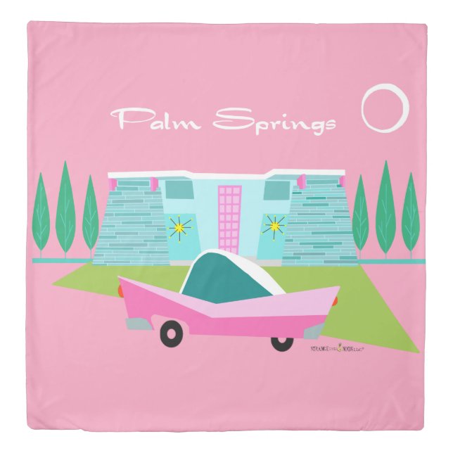 Retro Pink Palm Springs Duvet Cover (Front)