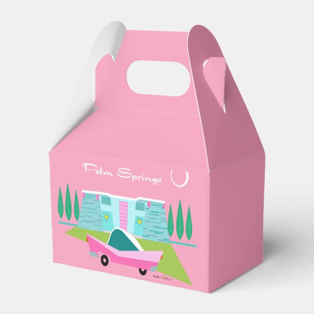 Retro Pink Palm Springs Favor Box (Front Side)