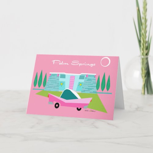 Retro Pink Palm Springs Folded Greeting Card
