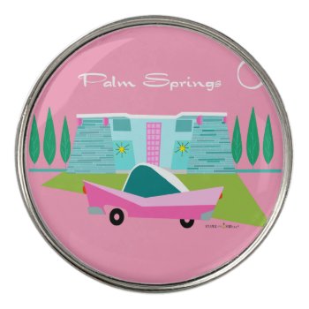 Retro Pink Palm Springs Golf Ball Marker by StrangeLittleOnion at Zazzle