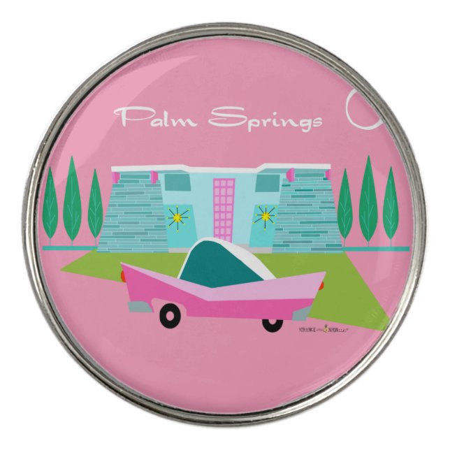 Retro Pink Palm Springs Golf Ball Marker (Front)