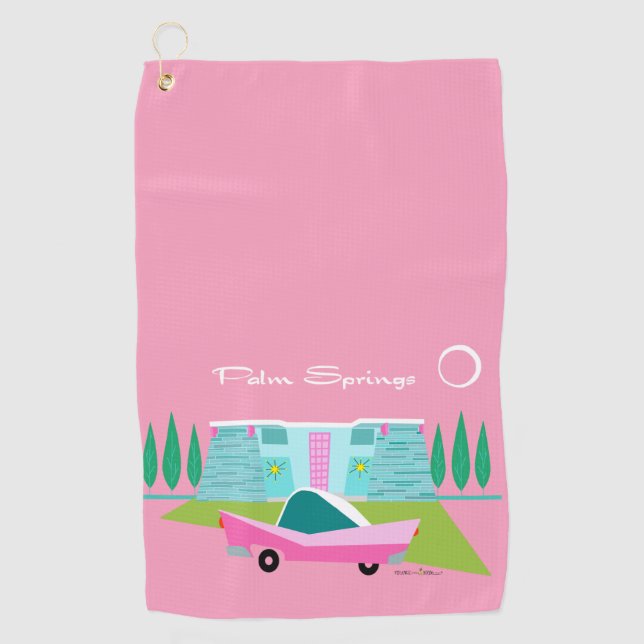  Retro Pink Palm Springs Golf Towel (Front)