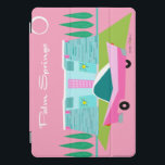 Retro Pink Palm Springs iPad Smart Cover<br><div class="desc">Between the pink background, turquoise mid century modern home, and the classic 1950s car, this design couldn’t be more Palm Springs if it said it in the clouds. Oh, wait, it does say it in the clouds! The blue and teal stone of the house is offset by the sputnik light...</div>