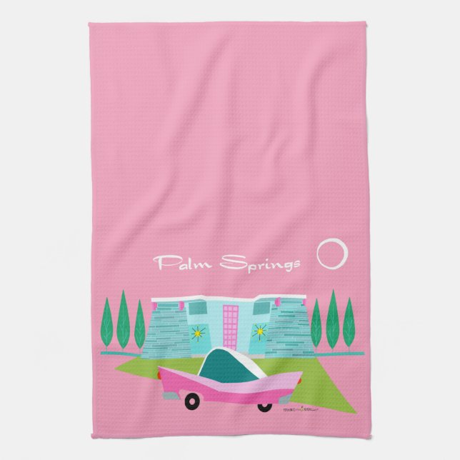 Retro Pink Palm Springs Kitchen Towels (Vertical)