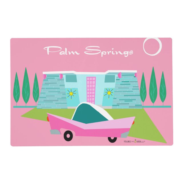 Retro Pink Palm Springs Laminated Placemat (Front)
