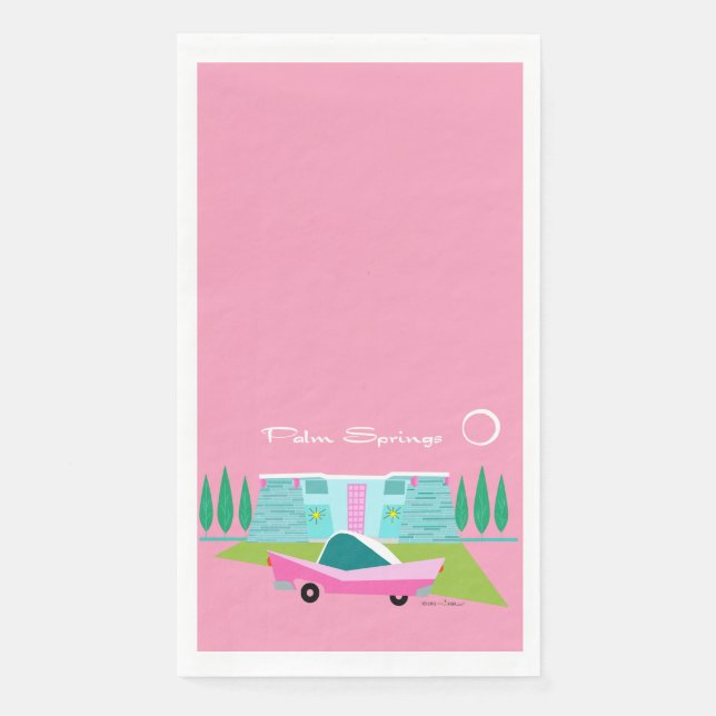 Retro Pink Palm Springs Paper Napkin (Front)
