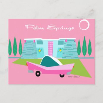 Retro Pink Palm Springs Postcard by StrangeLittleOnion at Zazzle