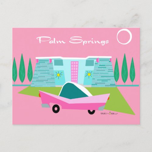 Retro Pink Palm Springs Postcard