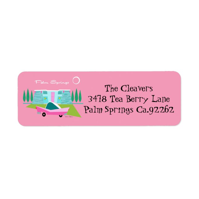 Retro Pink Palm Springs Return Address Label (Front)