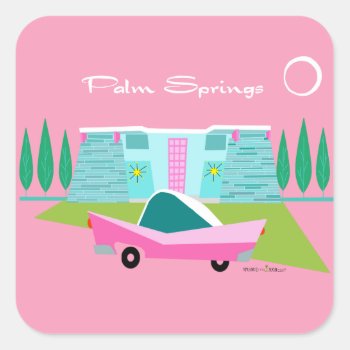 Retro Pink Palm Springs Sticker by StrangeLittleOnion at Zazzle