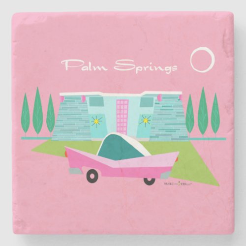 Retro Pink Palm Springs Stone Coaster
