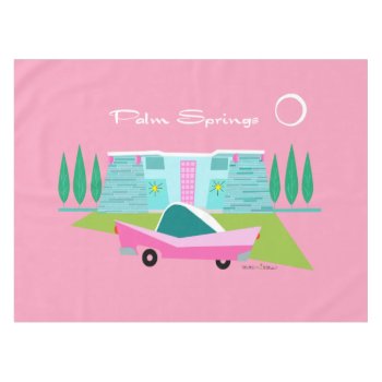 Retro Pink Palm Springs Tablecloth by StrangeLittleOnion at Zazzle