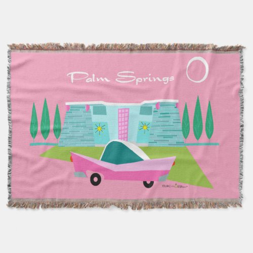 Retro Pink Palm Springs Throw Blanket
