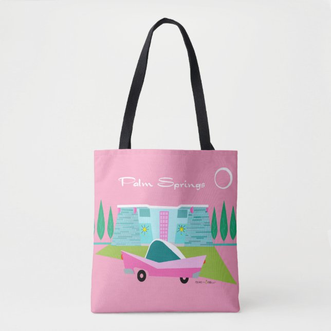 Retro Pink Palm Springs Tote Bag (Front)