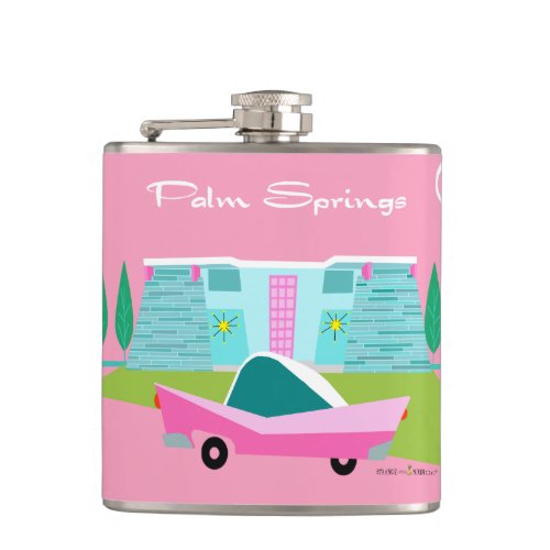 Retro Pink Palm Springs Vinyl Wrapped Flask