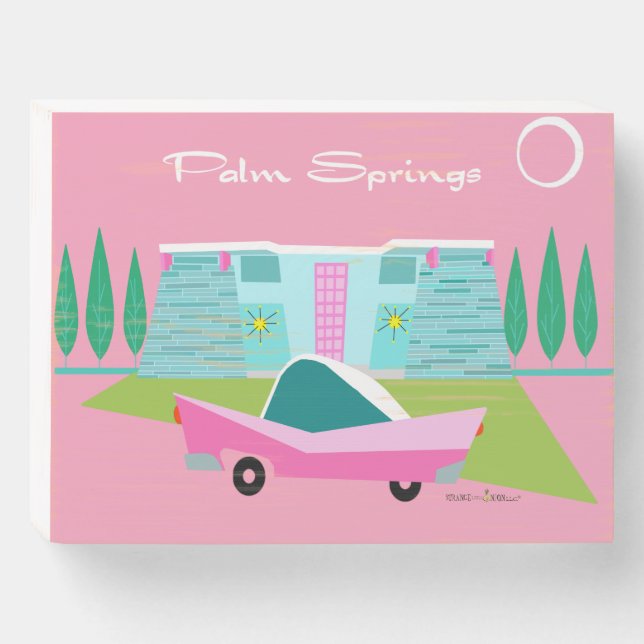 Retro Pink Palm Springs Wood Box Sign (Front Horizontal)