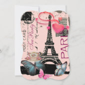 Retro pink Paris eiffel tower bridal tea party Invitation (Front)