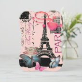 Retro pink Paris eiffel tower bridal tea party Invitation (Standing Front)
