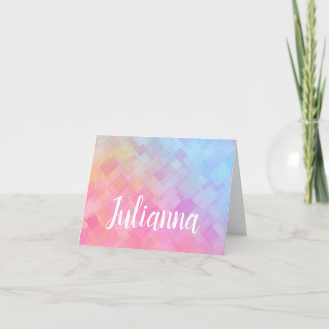 Retro Pink Pastel Abstract Watercolor Personalized Note Card (Front)