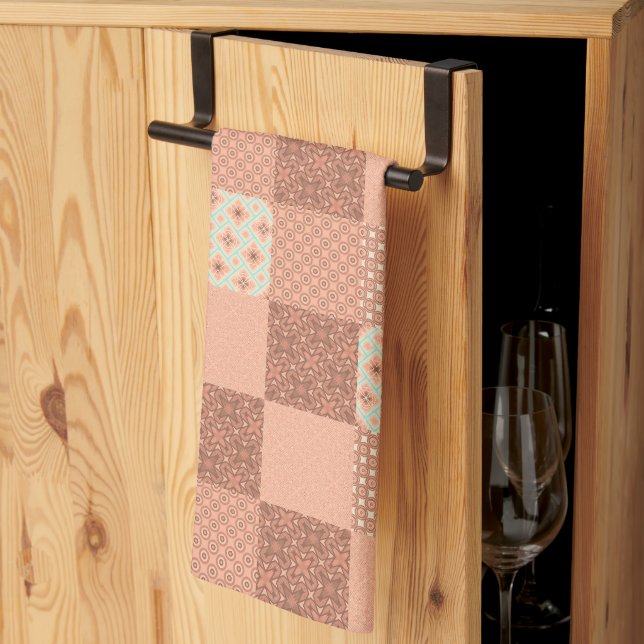Retro Pink Patchwork Kitchen Towel (Thirds Fold)