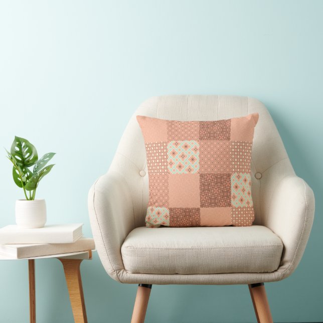 Retro Pink Patchwork Throw Pillow (Chair)