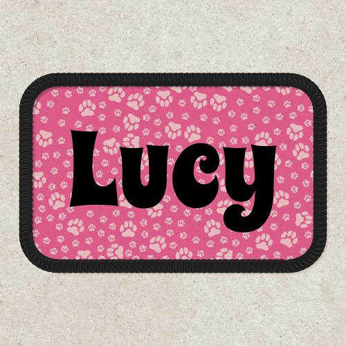 Retro Pink Paw Print with Custom Name Lucy Patch