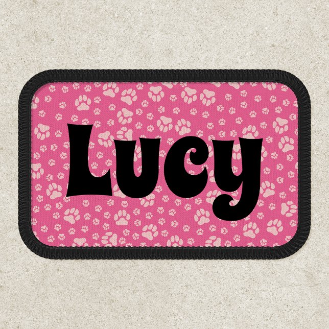 Retro Pink Paw Print with Custom Name Lucy Patch (Creator Uploaded)