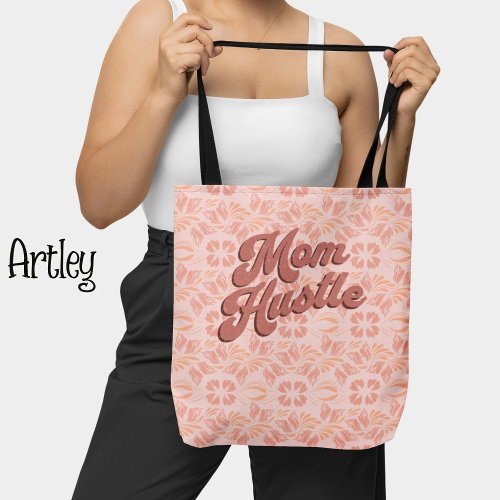 Retro Pink Peach floral pattern Mom Hustle  Tote Bag