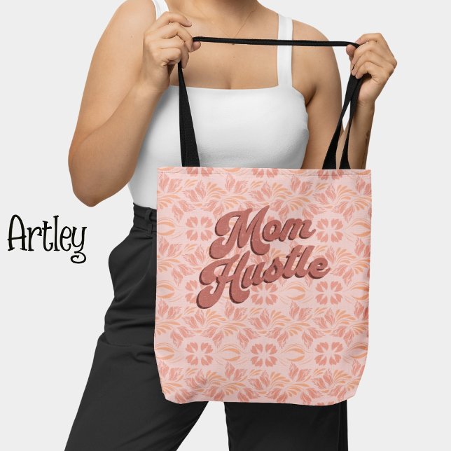 Retro Pink Peach floral pattern Mom Hustle  Tote Bag (Creator Uploaded)