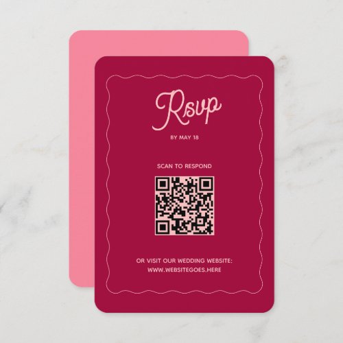 Retro Pink Peach Wave Frame QR Code Wedding Online RSVP Card